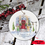 Scotstee Shop - First Christmas In Our New Home Circle Ceramic Ornament Watercolor Christmas Door Holiday New Home Christmas Gift Ornament