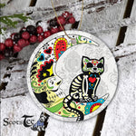 Sugar Skull Ornament Dia de Los Muertos Halloween Sugar Skull Cat Cinco de Mayo Happy Halloween Ornament Gift Halloween Tree Decorations Halloween Gift - Circle Ornament (2 sided) - Scotstee Shop