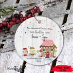 Scotstee Shop - Personalize Name Family Christmas Elves Ginge Family Ornament, Our First Christmas Circle Ornament