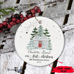 Scotstee Shop - Our First Christmas Circle Ornament Personalize Name Family Winter Night First Christmas in Our New Home Ceramic Ornament