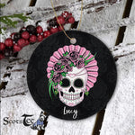 Sugar Skull Ornament Personalized Ornaments Lady Sugar Skull Flower Gift Happy Halloween Ornament Gift - Scotstee Shop