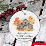 Scotstee Shop - Custom Name Family Our New Home Rustic Barn Christmas Ceramic Ornament