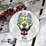 Sugar Skull Ornament Personalized Ornaments Slobbering Pit Bull of the Dead Sugar Skull Pitbull Gift Happy Halloween Ornament Gift - Circle Ornament (2 sided) - Scotstee Shop