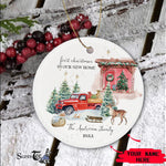 Scotstee Shop - Personalize Name Family New Home The Holidays Christmas Vintage Red Truck Christmas Gift Ceramic Ornament