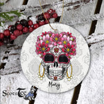 Sugar Skull Ornament Personalized Ornaments Floral Sugar Skull Day of Dead Dia De Muertos Gift Happy Halloween Ornament Gift - Scotstee Shop