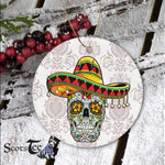 Sugar Skull Ornament Cowboy Sugar Skull Of The Dead Sugar Skull Funny Cinco de Mayo Happy Halloween Ornament Gift - Scotstee Shop