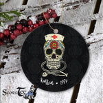 Sugar Skull Ornament Personalized Ornaments Nurse Sugar Skull Stethoscope RN Medical Halloween Costume Gift - Scotstee Shop