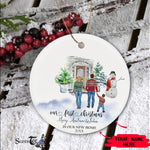 Scotstee Shop - Custom Name First Christmas Family of Three Brown Hair Boy Ceramic Ornament