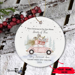 Scotstee Shop - Personalize Name Family Our First Christmas as a Family of Three Gnome Ceramic Ornament, First Christmas In Our New Home Ornament