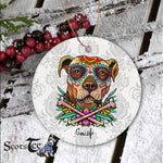 Sugar Skull Ornament Personalized Ornaments Pitbull Dog Sugar Skull Gift Happy Halloween Ornament Gift - Scotstee Shop