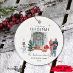 Scotstee Shop - A Very Christmas In Our New Home Circle Ceramic Ornament Watercolor Christmas Door First Christmas New Home Ceramic Ornament