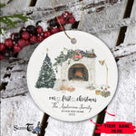 Scotstee Shop - Personalize Name Family Fireplace Our First Christmas in our new home Ceramic Ornament