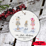 Scotstee Shop - Personalize Name Family Cute Gnomes Family of Three First Christmas Ornament, My First Christmas Circle Ornament
