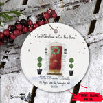 Scotstee Shop - Personalize Name Family Christmas In New Home Watercolor Red Door Wreath Ceramic Ornament, First Christmas In Our New Home Circle Ornament
