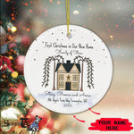 Scotstee Shop - First Christmas In Our New Home Ornament Personalize Name Family Rustic New Home First Christmas The Family Of Three Ceramic Ornament