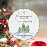 Scotstee Shop - First Christmas In Our New Home Ornament Personalize Name Family Greenery First Christmas as a Family of Three Ceramic Ornament