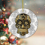 Sugar Skull Ornament Cool Black & Gold Sugar Skull Day of Dead Classic Happy Halloween Ornament Gift - Scotstee Shop