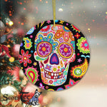 Sugar Skull Ornament Groovy Sugar Skull Day of Dead Happy Halloween Ornament Gift Halloween - Scotstee Shop