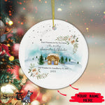 Scotstee Shop - Circle Ceramic Ornament (2 sided) - Personalize Name Family Watercolor Our First Christmas in our new home Ceramic Ornament