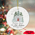 Scotstee Shop - Our First Christmas Circle Ornament Personalize Name Family Winter Night First Christmas in Our New Home Ceramic Ornament