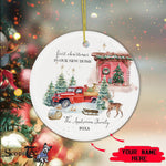 Scotstee Shop - Personalize Name Family New Home The Holidays Christmas Vintage Red Truck Christmas Gift Ceramic Ornament