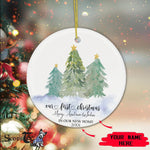 Scotstee Shop - Custom Name Greenery First Christmas as a Family of Three Ceramic Ornament
