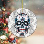 Sugar Skull Ornament 4th of July Sugar Skull USA American Flag Halloween Ornament Gift Halloween Tree Decorations - Circle Ornament (2 sided) - Scotstee Shop