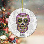 Sugar Skull Ornament Personalized Ornament Sugar Skull Purple Floral Halloween Gift Happy Halloween Ornament Gift - Scotstee Shop