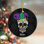 Sugar Skull Ornament Personalized Ornaments Sugar Skull Jester Hat Funny Mardi Gras Carnival Mexican Gift Happy Halloween Ornament Gift - Circle Ornament (2 sided) - Scotstee Shop