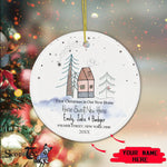 Scotstee Shop - Personalize Name Family First Christmas in New Home Cute Doodle House Ornament, First Christmas In Our New Home Ornament