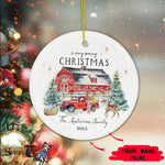 Scotstee Shop - A Very Christmas Circle Ornament Rustic Winter Barn Vintage Red Farmhouse Truck Ceramic Ornament