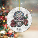 Sugar Skull Ornament Personalized Ornaments Floral Skull Dia de los Muertos Happy Halloween Ornament Gift - Scotstee Shop