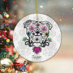 Sugar Skull Ornament Personalized Ornaments English Bulldog Sugar Skull Calavera Bulldog Sugar Skull Happy Halloween Ornament Gift - Scotstee Shop