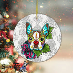 Sugar Skull Ornament Boston Terrier in Red Day of Dead Sugar Skull Dog Halloween Ornament Gift - Scotstee Shop