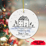 Scotstee Shop - Personalize Name Family Cute House Doodle First Christmas In New Home Ornament, First Christmas In Our New Home Circle Ornament