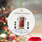 Scotstee Shop - Personalize Name Family Christmas In New Home Watercolor Red Door Wreath Ceramic Ornament, First Christmas In Our New Home Circle Ornament