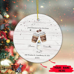 Scotstee Shop - Circle Ceramic Ornament (2 sided) - Personalize Name Family Watercolor Our First Christmas in our new Home Coffee Bottle Toast Cera Ceramic Ornament