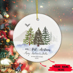 Scotstee Shop - Custom Name Pine Trees Christmas as a Family of Three Ceramic Ornament