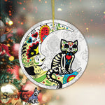 Sugar Skull Ornament Dia de Los Muertos Halloween Sugar Skull Cat Cinco de Mayo Happy Halloween Ornament Gift Halloween Tree Decorations Halloween Gift - Circle Ornament (2 sided) - Scotstee Shop