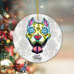 Sugar Skull Ornament Personalized Ornaments Slobbering Pit Bull of the Dead Sugar Skull Pitbull Gift Happy Halloween Ornament Gift - Circle Ornament (2 sided) - Scotstee Shop