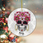 Sugar Skull Ornament Personalized Ornaments Floral Sugar Skull Day of Dead Dia De Muertos Gift Happy Halloween Ornament Gift - Scotstee Shop