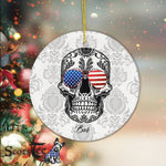 Sugar Skull Ornament Personalized Ornaments Skull American Flag Glasses Sugar Skull US Gift - Scotstee Shop