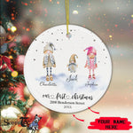 Scotstee Shop - Personalize Name Family Cute Gnomes Family of Three First Christmas Ornament, My First Christmas Circle Ornament