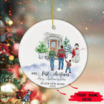 Scotstee Shop - Custom Name First Christmas Family of Three Brown Hair Boy Ceramic Ornament