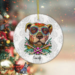 Sugar Skull Ornament Personalized Ornaments Pitbull Dog Sugar Skull Gift Happy Halloween Ornament Gift - Scotstee Shop
