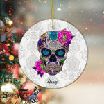 Sugar Skull Ornament Personalized Ornaments Sugar Skull Flower Of The Dead Cool Bone Head Skulls Gift Ornament - Scotstee Shop