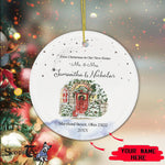 Scotstee Shop - Circle Ceramic Ornament (2 sided) - Personalize Name Family Watercolor Our New Home First Christmas Ceramic Ornament