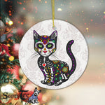 Sugar Skull Ornament Cute Sugar Skull Mexican Cat Halloween Day Of The Dead Happy Halloween Ornament Gift - Scotstee Shop