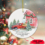 Scotstee Shop - First Christmas Our In New Home Circle Ornament Vintage Red Truck First Christmas New Home Ceramic Ornament