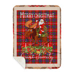 Personalized Gift Plaid Tartan Blanket Clan Grant of Lurg With Moose Lover Xmas Gift Santa Riding Buffalo Plaid Christmas Sherpa Blanket